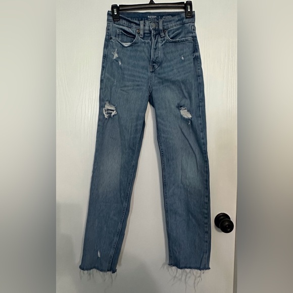 Old Navy extra high rise sky-hi straight‎ blue ripped denim jeans women’s 0 - Picture 1 of 12